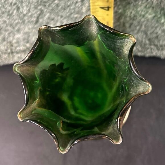 c1890 Moser Emerald Green Vase Gold Gilding Ruffle Top - Picture 7 of 11